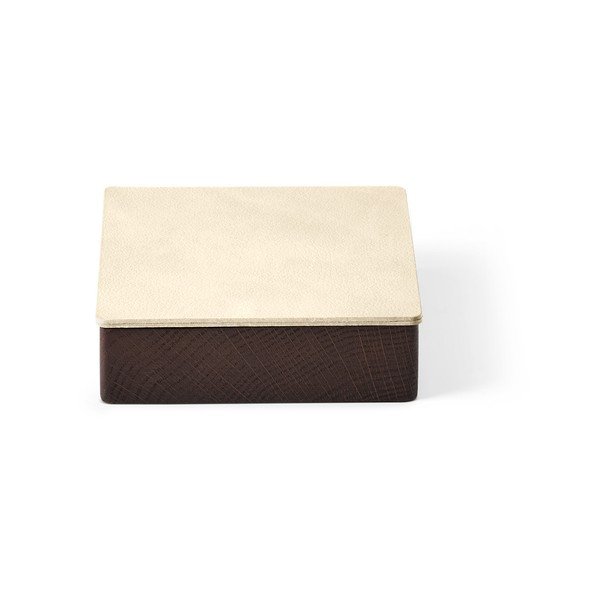 Rudos spalvos/kreminės spalvos iš medžio/iš eko odos daiktadėžė su dangčiu/dekoratyvinė 11x11x3,5 cm Square Nupo – LIND DNA
