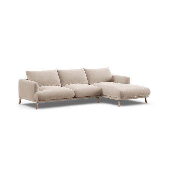 Smėlio spalvos kampinė sofa iš velveto (su dešiniuoju kampu/su gultu) Naomi – Micadoni -image-2