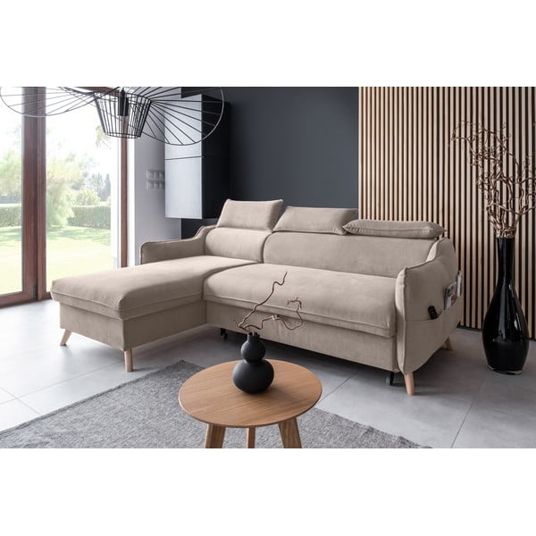 Sulankstoma kampinė sofa iš velveto smėlio spalvos (su kairiuoju kampu) Sweet Harmony – Miuform-image-3