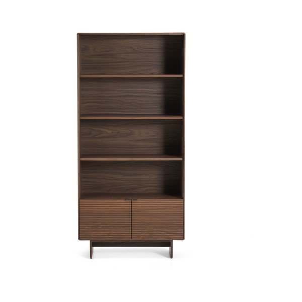 Tamsios natūralios spalvos pastatoma lentyna iš riešutmedžio 90x190x35 cm Norlen – Kave Home-image-3