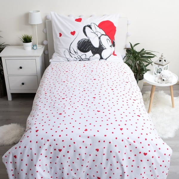 Raudonos spalvos/baltos spalvos iš medvilnės viengulė vaikiška patalynė 140x200 cm Mickey and Minnie "Love" – Jerry Fabrics-image-2
