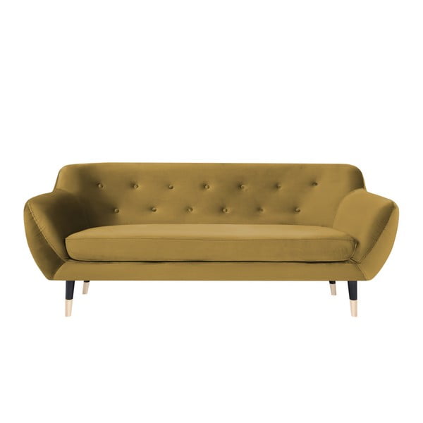 Geltonos spalvos sofa su juodomis kojomis Mazzini Sofas Amelie, 188 cm