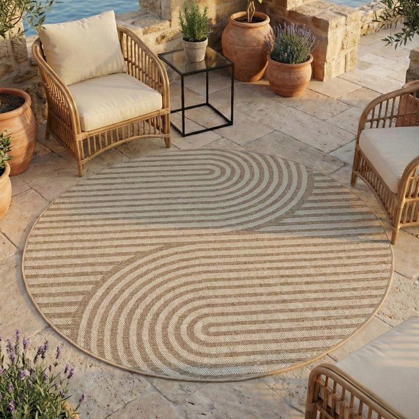 Smėlio spalvos apvalios formos lauko ir vidaus kilimas ø 160 cm Desert 1301 – Ayyildiz Carpets-image-1