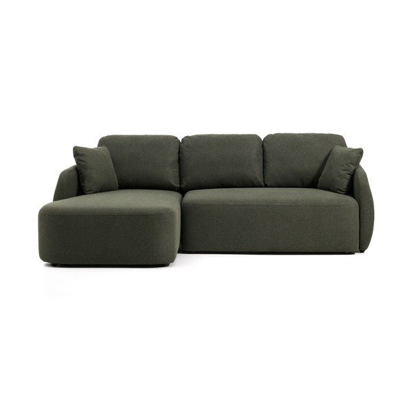 Tamsiai žalios spalvos sulankstoma kampinė sofa iš šenilinio audinio (su kairiuoju kampu/su gultu) Laira – Kave Home