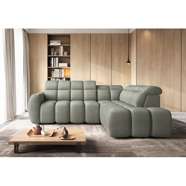 Pilkai žalios spalvos iš boucle sulankstoma/su sandėliavimo vieta kampinė sofa (su dešiniuoju kampu/„L“ formos) Falconn – ELTAP-image-3