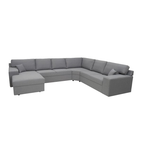 "Scandic Lorento" pilka kampinė sofa su kairiuoju šoniniu šezlongu
