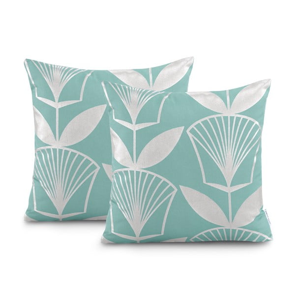 2 turkio mėlynos spalvos užvalkalų rinkinys AmeliaHome Floris, 45 x 45 cm-image-1