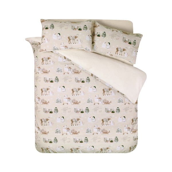 Smėlio spalvos iš mikropliušo viengulė patalynė 135x200 cm Winter Friends – Catherine Lansfield