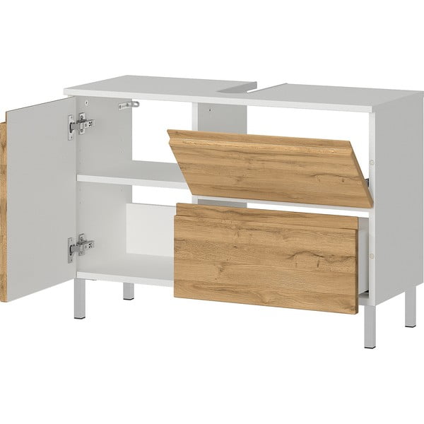 Balta ąžuolinė spintelė po praustuvu 80x56 cm Torrance - Germania-image-3