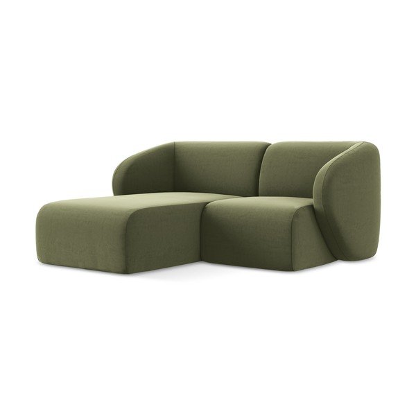 Žalios spalvos kampinė sofa iš velveto (su kairiuoju kampu/su gultu) Lani – Makamii-image-1