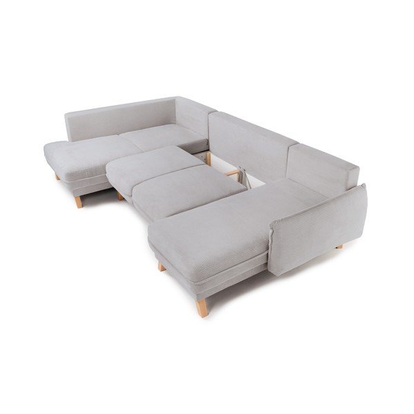 Šviesiai pilkos spalvos sulankstoma/su sandėliavimo vieta kampinė sofa iš kordinio velveto (su kairiuoju kampu/„U“ formos) Tori – Bonami Selection-image-2
