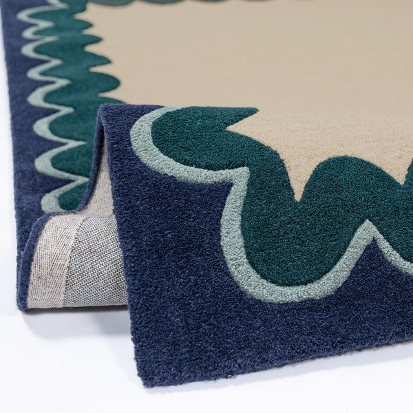Rankų darbo natūralios spalvos/žalsvai mėlynos spalvos iš vilnos kilimas 80x230 cm Wiggle Wool – Flair Rugs-image-4