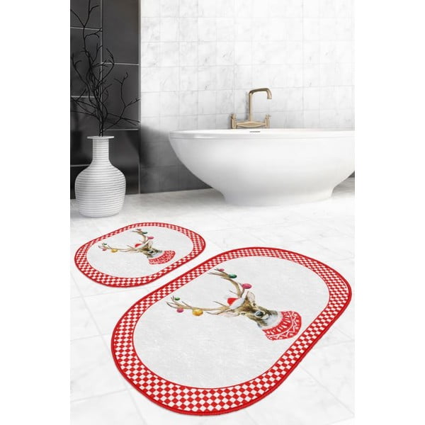 Vonios kilimėliai raudonos spalvos/baltos spalvos 2 vnt. 60x100 cm – Mila Home