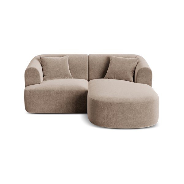 Šviesiai rudos spalvos kampinė sofa iš velveto (su dešiniuoju kampu/su gultu) Campi – Cosmopolitan Design