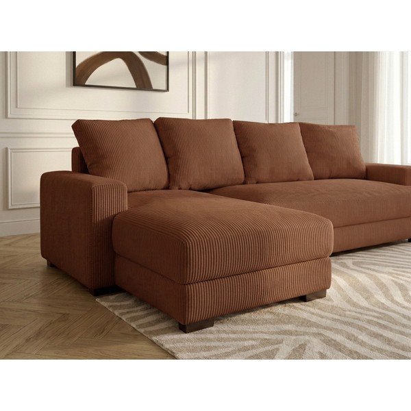 Oranžinės spalvos sulankstoma/su sandėliavimo vieta kampinė sofa iš kordinio velveto (su kairiuoju kampu/su gultu) Campi – Bobochic Paris-image-4