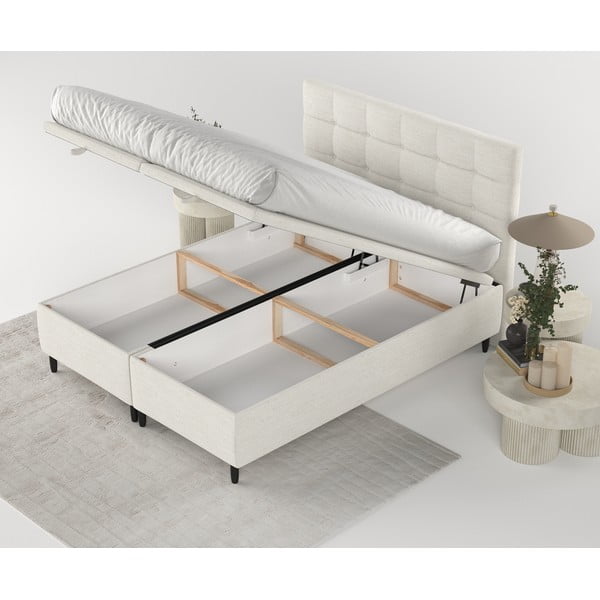 Dvigulė lova kreminės spalvos audiniu dengta su sandėliavimo vieta 160x200 cm Senses – Maison de Rêve-image-2