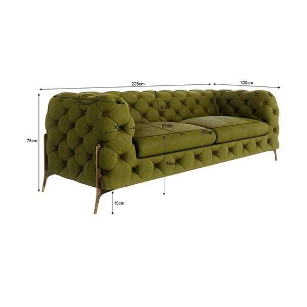 Žalios spalvos iš velveto sofa 225 cm Chelsea Bis – Ropez-image-3