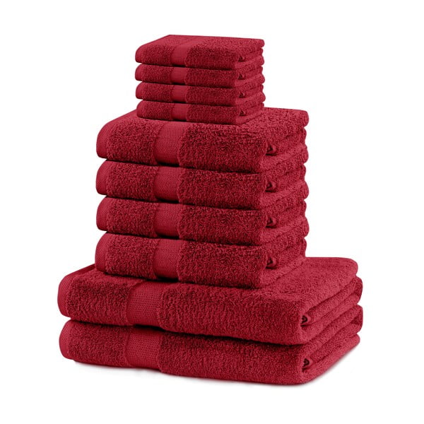 Raudonos spalvos iš frote audinio iš medvilnės vonios rankšluosčių rinkiniai 10 vnt. Marina – Restilo