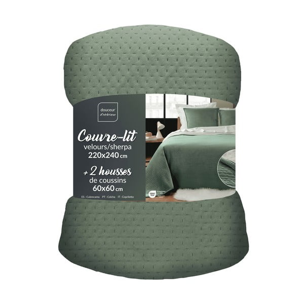 Žalios spalvos iš sherpa vilnos lovatiesės ir pagalvės užvalkalų rinkinys 220x240 cm Mylene – douceur d'intérieur-image-3