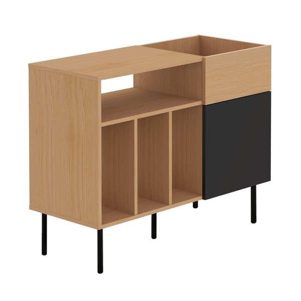 Juoda žema ąžuolinė komoda gramofono plokštelėms 100x80 cm Viny - TemaHome-image-2