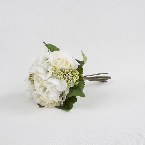 Dirbtinė puokštės formos puokštė iš rožių su hortenzijomis Dakls White Lady