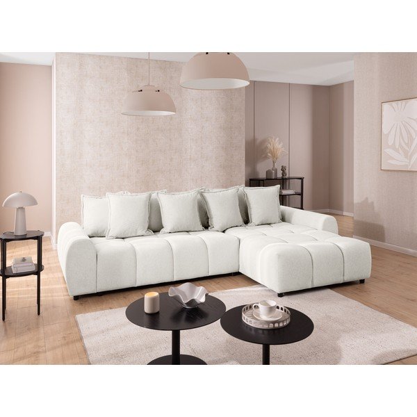 Baltos spalvos kampinė sofa (su dešiniuoju kampu/su gultu) Albane  – Ropez-image-1