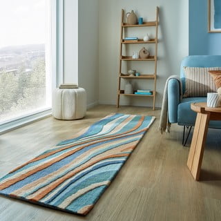 Rankų darbo iš vilnos kilimas mėlynos spalvos 60x230 cm Abstract Flow – Flair Rugs
