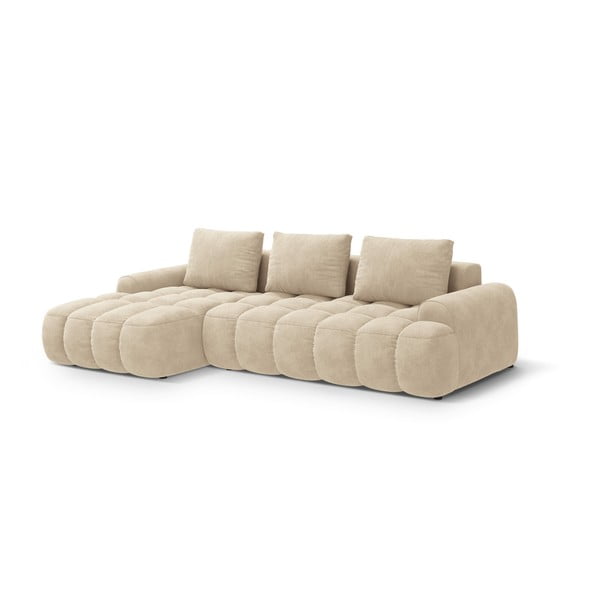 Smėlio spalvos iš velveto sulankstoma/su sandėliavimo vieta kampinė sofa (su kairiuoju kampu/su gultu) Linz – Cosmopolitan Design-image-2
