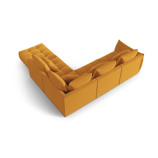 Geltonos spalvos iš velveto kampinė sofa (su dešiniuoju kampu/„L“ formos) Bloom – Micadoni -image-3
