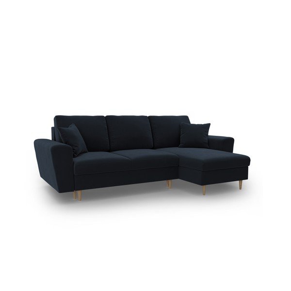 Tamsiai mėlynos spalvos iš velveto sulankstoma/su sandėliavimo vieta kampinė sofa Kyoto – Cosmopolitan Design-image-1