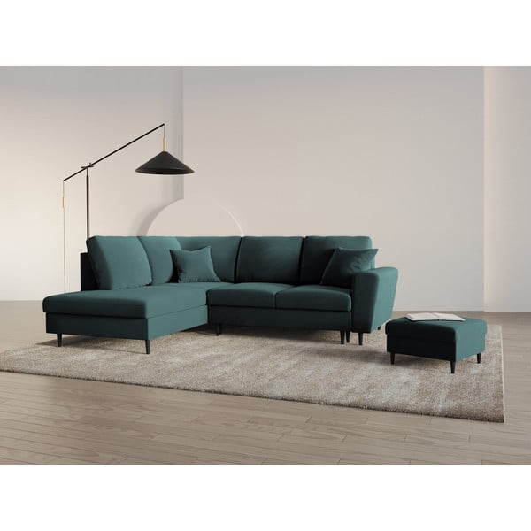 Smaragdinės spalvos iš velveto sulankstoma/su sandėliavimo vieta kampinė sofa (su kairiuoju kampu/„L“ formos) Kyoto – Cosmopolitan Design-image-1