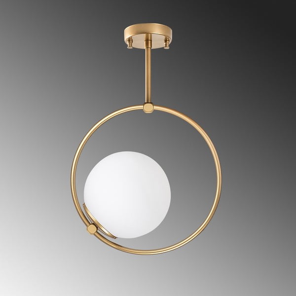 Baltos spalvos/žalvario spalvos lubinis šviestuvas 39x26 cm su stiklo gaubtu Dolunay – Opviq lights-image-4