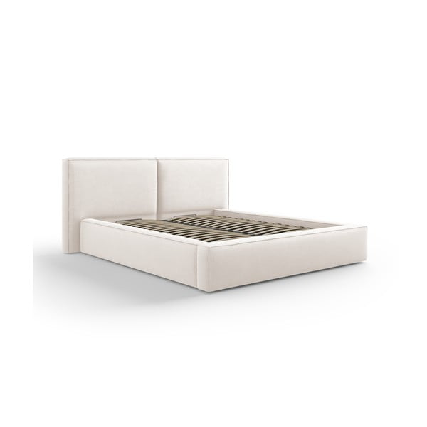 Dvigulė lova smėlio spalvos audiniu dengta su sandėliavimo vieta su lovos grotelėmis 160x200 cm Arendal – Cosmopolitan Design