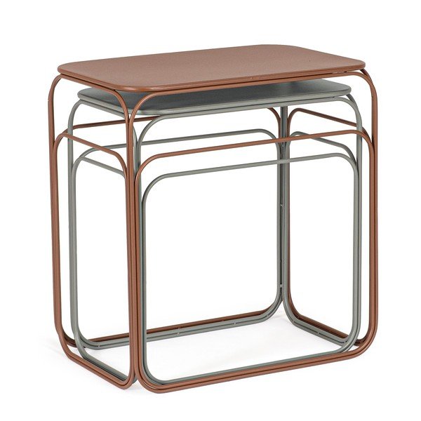 Pilkos spalvos/terakotos spalvos iš metalo konsoliniai staliukai 2 vnt. 36x56 cm Clarity – Bizzotto-image-1