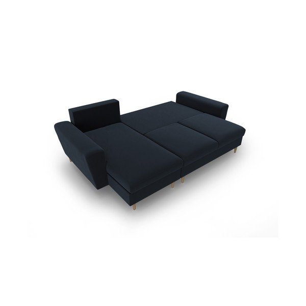Tamsiai mėlynos spalvos iš velveto sulankstoma/su sandėliavimo vieta kampinė sofa Kyoto – Cosmopolitan Design-image-2