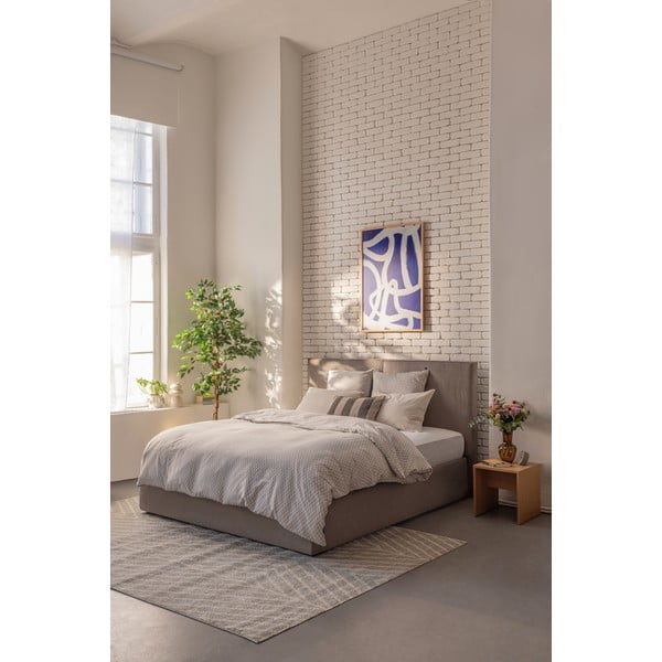 Taupe spalvos dvigulė lova audiniu dengta su sandėliavimo vieta su grotelėmis 160x200 cm Thessa Bold – Bonami Selection-image-1