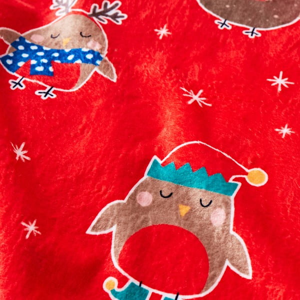 Raudona iš mikropliušo antklodė ir pledas su Kalėdų motyvu 130x170 cm Party Robins – Catherine Lansfield-image-1