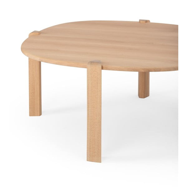 Natūralios spalvos iš ąžuolo masyvo apvalios formos kavos staliukas ø 100 cm Kulin – Gazzda-image-4