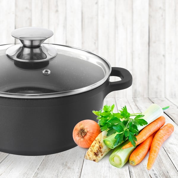 Puodas su nepridegančiu paviršiumi su stikliniu dangteliu Pfluon Granit  Orion Grande, ⌀ 20 cm-image-1