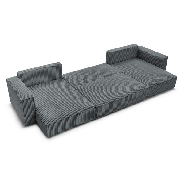 Tamsiai pilkos spalvos iš kordinio velveto sulankstoma/su sandėliavimo vieta kampinė sofa („U“ formos) Chelsea – Bobochic Paris-image-4