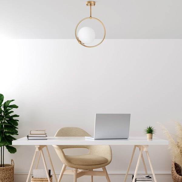 Baltos spalvos/žalvario spalvos lubinis šviestuvas 39x26 cm su stiklo gaubtu Dolunay – Opviq lights-image-1