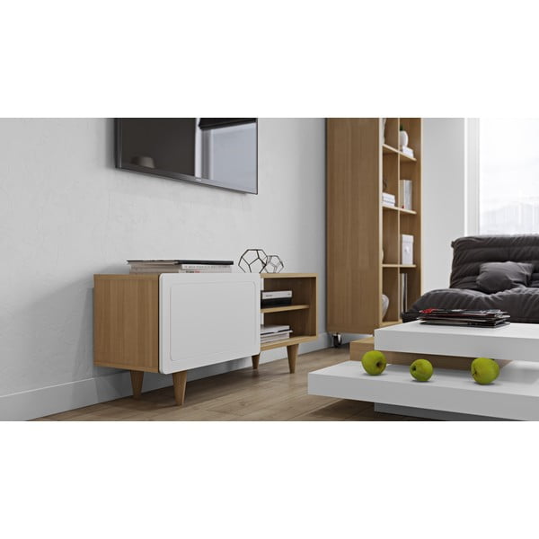 Ąžuolo medžio dekoro TV staliukas su baltomis detalėmis TemaHome Nyla-image-1
