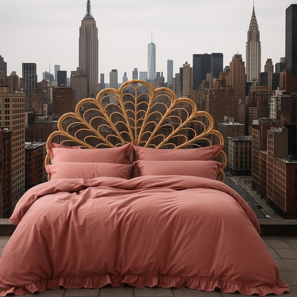 Rožinės spalvos iš ranforce medvilnės dvigulė/itin ilga patalynė 240x220 cm Ruffle Striped – Mila Home Luxury-image-3