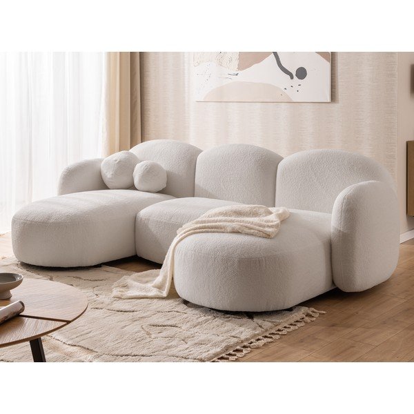 Kreminės spalvos kampinė sofa iš boucle („U“ formos) Orbit – Ropez-image-4