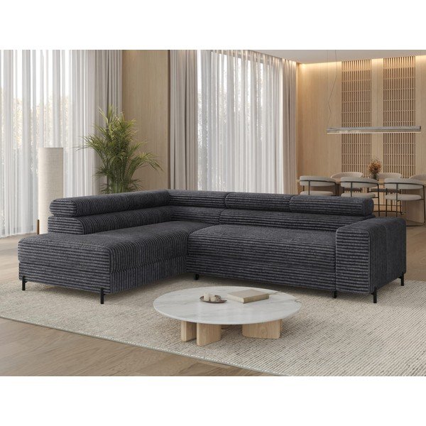 Tamsiai pilkos spalvos kampinė sofa iš kordinio velveto (su kairiuoju kampu/„L“ formos) Colesio – ELTAP-image-4