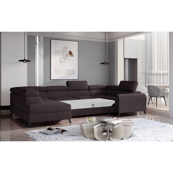 Tamsiai rudos spalvos iš velveto sulankstoma/su sandėliavimo vieta kampinė sofa (su kairiuoju kampu/„U“ formos) Escada – ELTAP-image-2