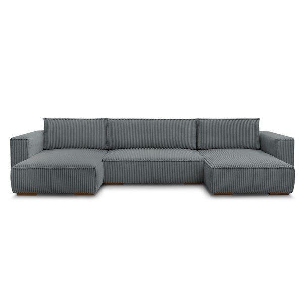 Tamsiai pilkos spalvos iš kordinio velveto sulankstoma/su sandėliavimo vieta kampinė sofa („U“ formos) Chelsea – Bobochic Paris