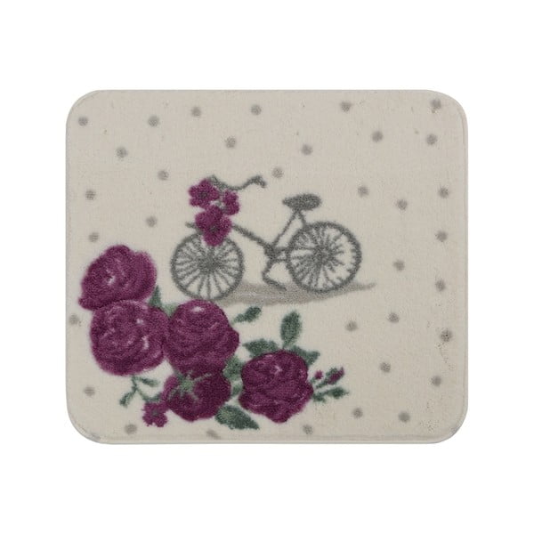 Baltas vonios kilimėlis su violetine gėle Konfeti Vonios kilimėliai Vintage Bike, 50 x 57 cm