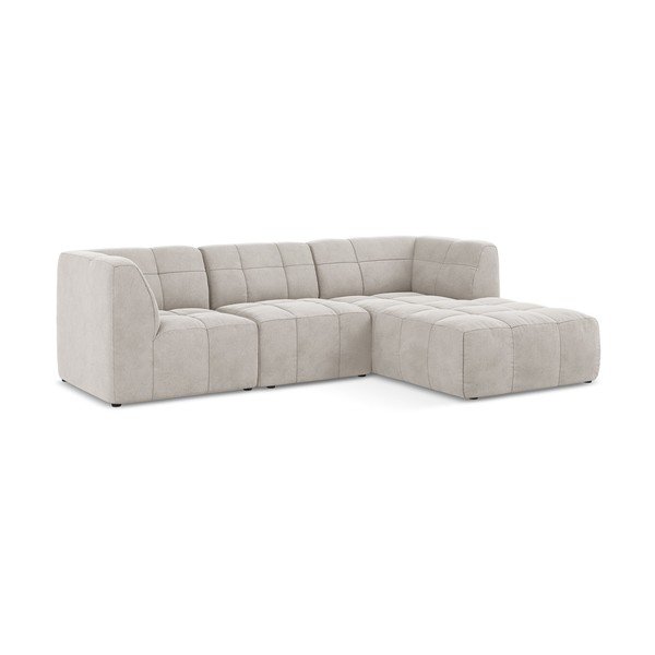 Smėlio spalvos kampinė sofa iš velveto (su dešiniuoju kampu/su gultu) Aloha – Makamii-image-2