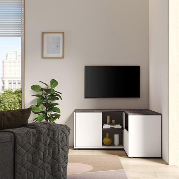 TV spintelė baltos spalvos/pilkos spalvos su betono dekoru 90x45 cm Angle – TemaHome-image-1